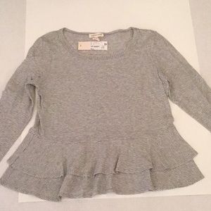 REBECCA TAYLOR 3/4 sleeve stripe tee with ruffles.